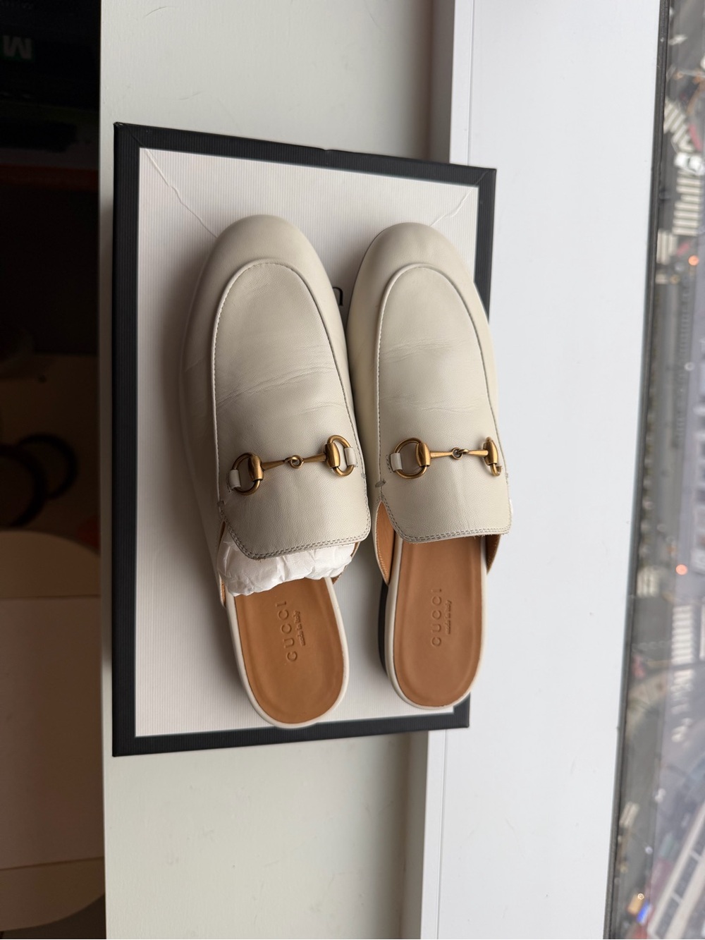 Gucci Princetown White Leather Horsebit Mules Slides Size 37.5 - Picture 5 of 6